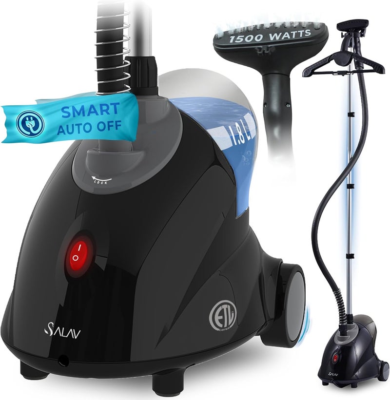 SALAV GS18-DJ Standing Garment Steamer with Smart Auto-Off, Wheels for Easy Movement, 1.8L Water Tank for 1hr Continuous Steaming, Adjustable Pole for Storage, with Descaler Packet, 1500 watts - Image 1